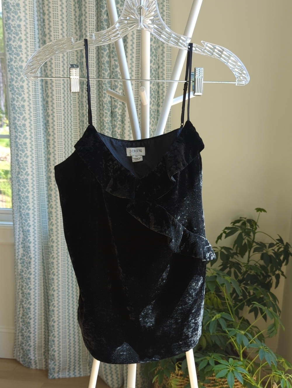 J. Crew Black Velvet Ruffle-Trim Tank Top